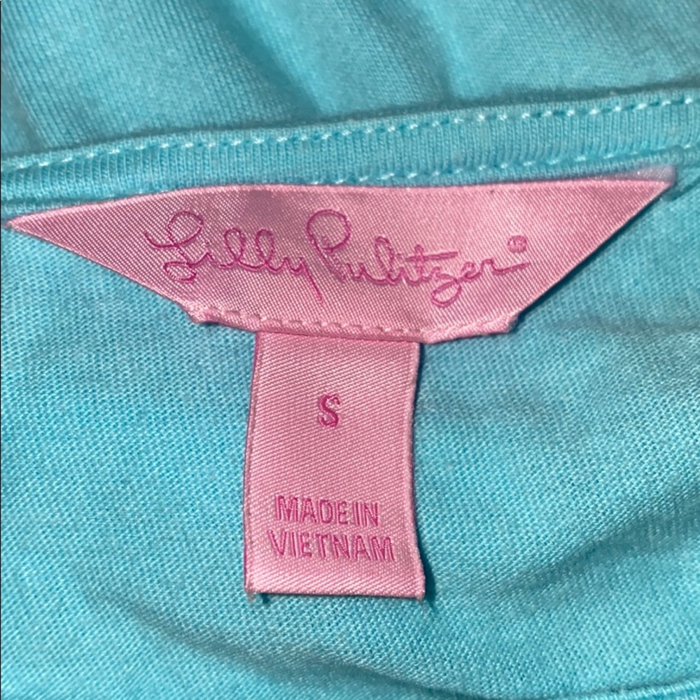 Lilly Pulitzer Solid Blue Blouse Ruffled Bottom - image 2